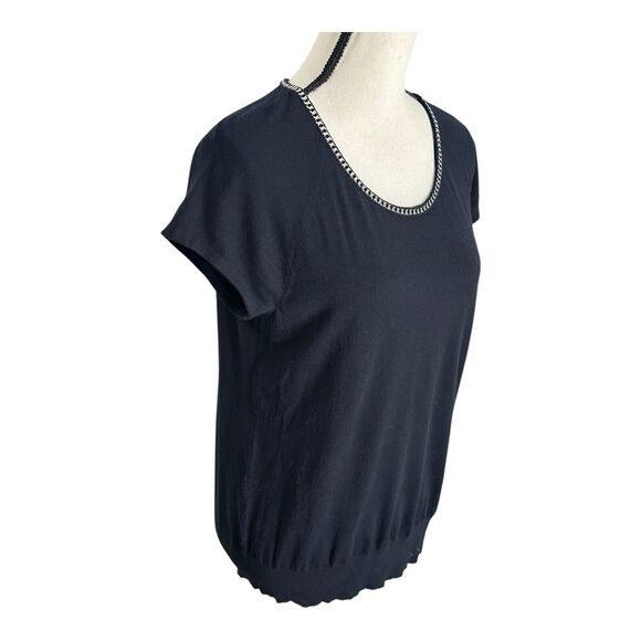 Lafayette 148 New York Black Stretch Short Sleeve Metal Neck Size Medium - Picture 3 of 15